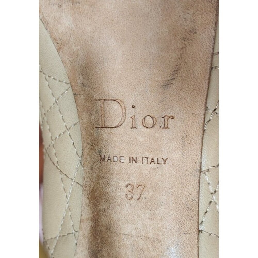 Christian Dior Beige Quilted Leather Mary Jane Peep Toe Heels Pumps EU 37 - Picture 14 of 16